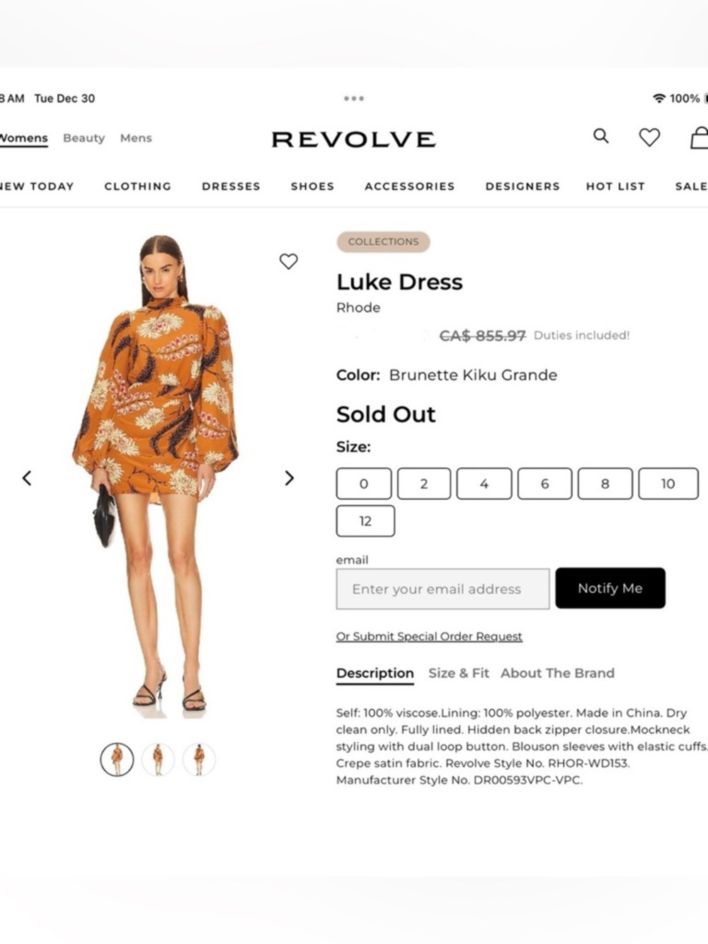 RHODE Luke Mini Dress in Brunette Kiku Grande Print